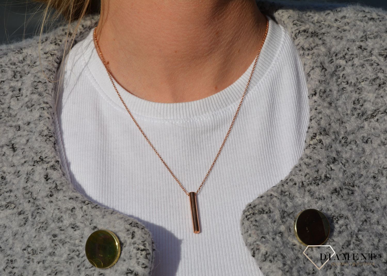 Naszyjnik srebrny pozłacany 'Różowy patyczek' Dall'Acqua C RM 20993 043.jpg